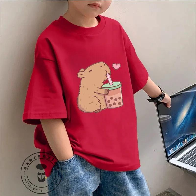 Cute dolphin cartoon printed T-shirt, ready for summer, fashionable clothing for children and students