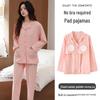 Women's Cotton Long Sleeve Pajama Set with Chest Pad - Casual & Comfortable for Indoors or Outdoors