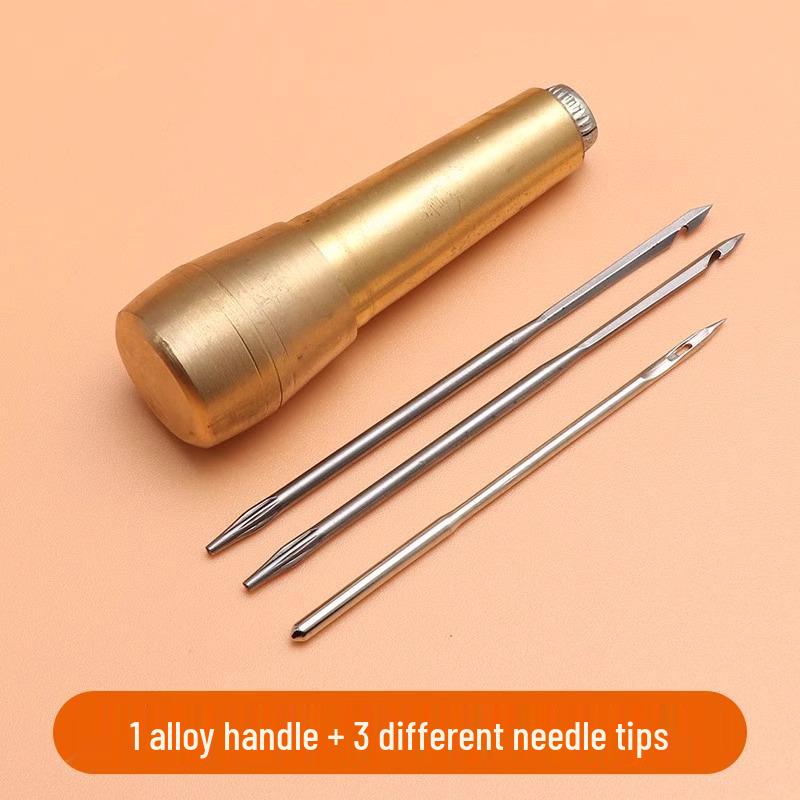 Copper Awl & Curved Needle Set for Shoe Repair - Includes Thousand-Layer Awl, Straight Hook, Waxed Thread, and Detachable Crochet Hook