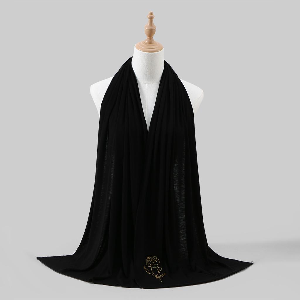 New Jersey Modal Scarf Hijab for Woman Gold Sprinkling Plain Soft Long Shawls Islam Headwraps Ramadan Prayer Turban