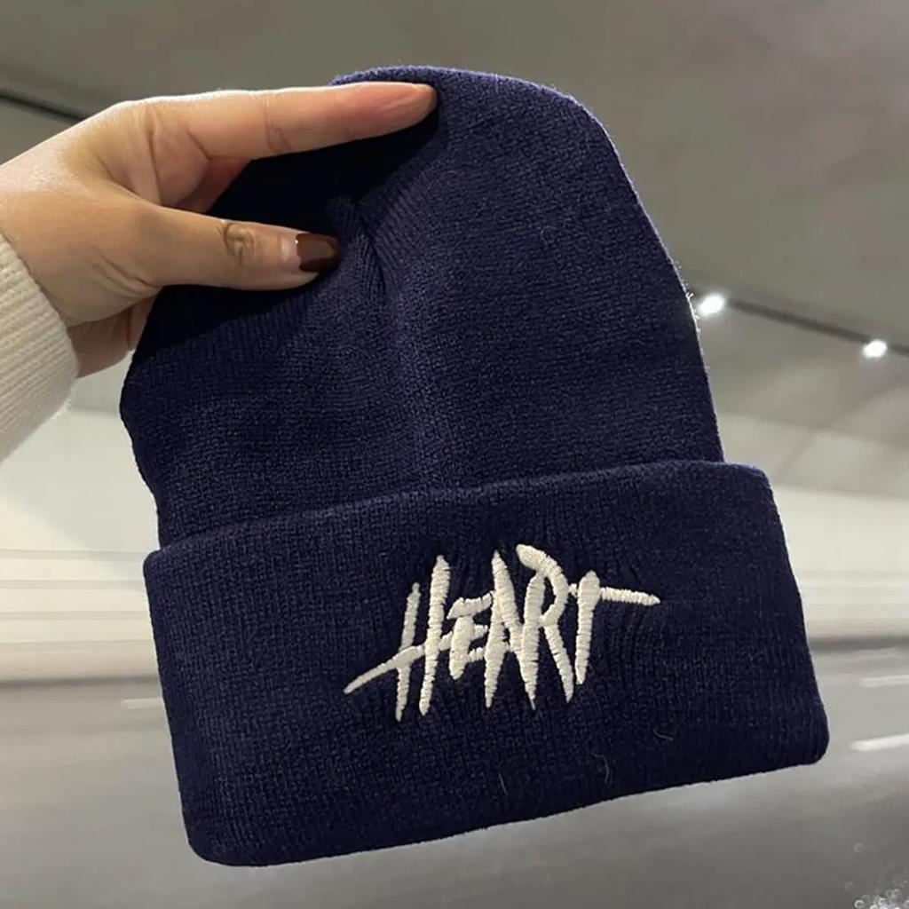 Natural NewStylish Korean Style Knitted Cap with HE Emblem - Ideal for Couples During Cold Season