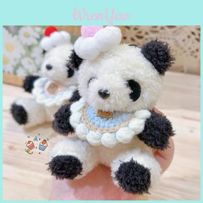 Plüsch-Pandabären-Schlüsselanhänger mit Schal und Blumenverzierung für Kinder und Sammler