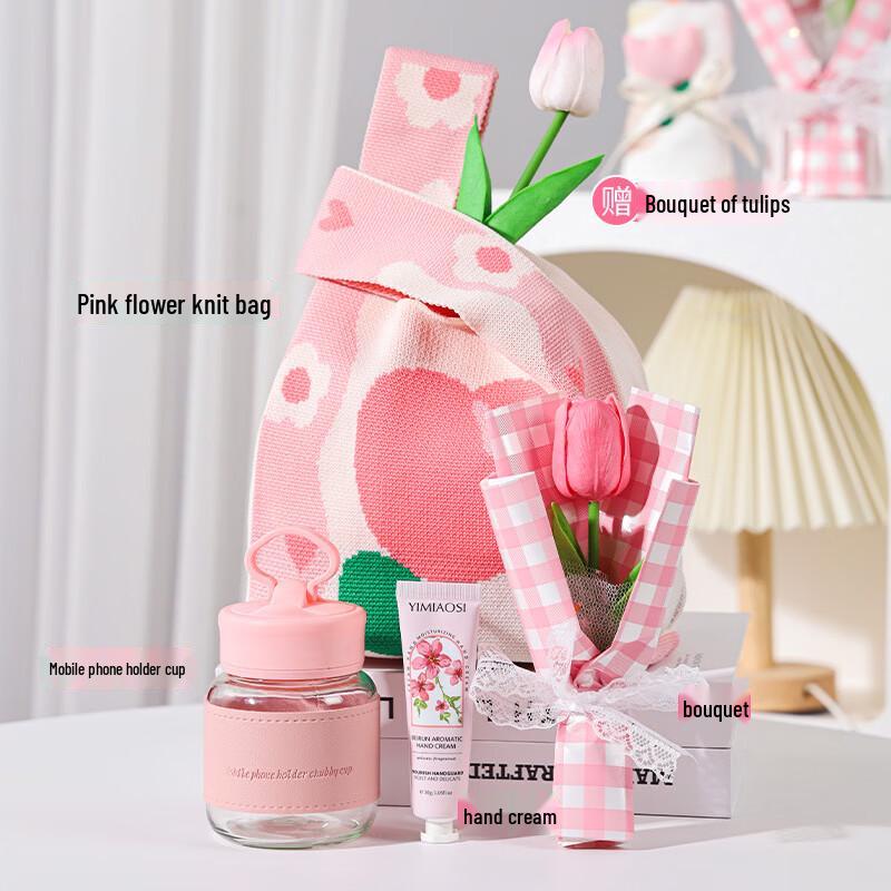 Celebration Gift Set with Glass Cup, Hand Cream & Bouquet