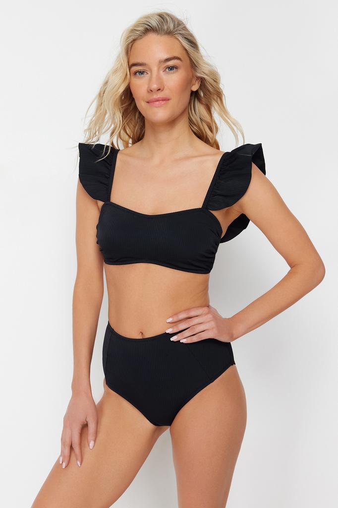 Women's New Season Bikini Set Orange Bralette Frilly Textured High Waist Hipster Bikini Set