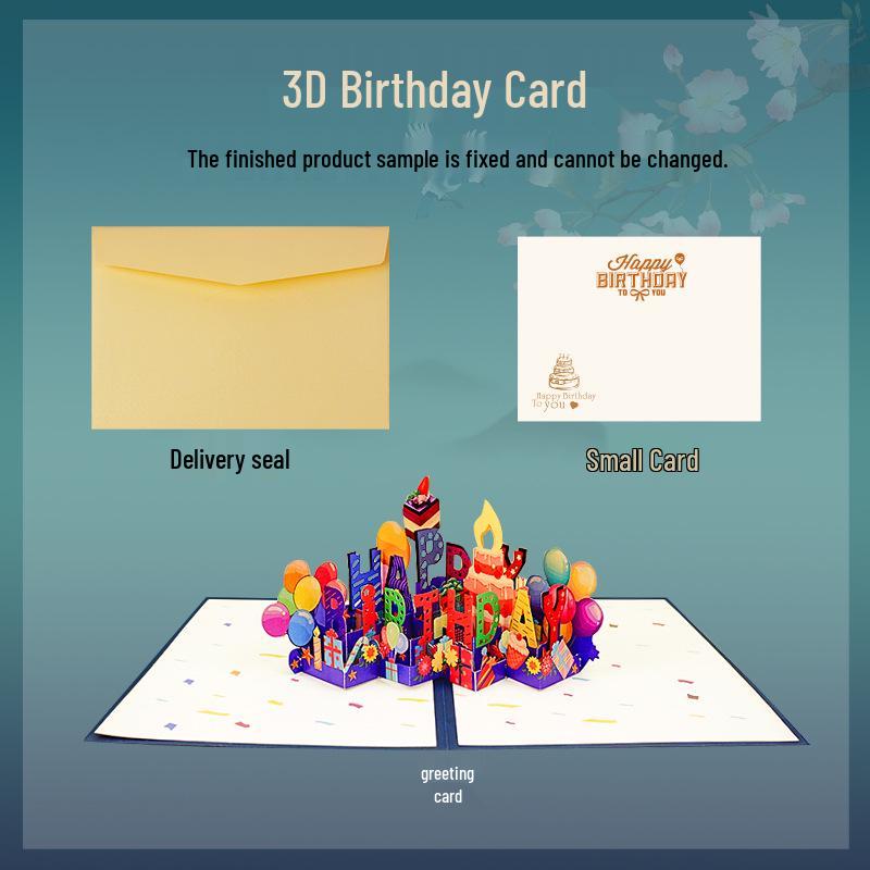3D Pop-up Birthday Cake Greeting Card with Customizable Message and Logo for Employees and Customers