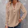 European & American Autumn/Winter Women's Long-Sleeve V-Neck Button T-Shirt 2024