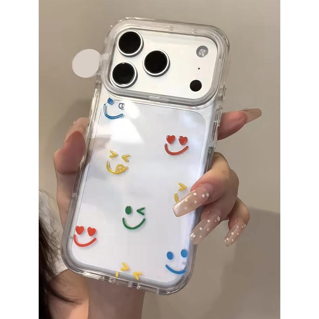 Simple and Personalized Colored Smiley Face, Suitable for Apple 17Pro/16Promax Mobile Phone Case IP15 Space Case 14 Transparent.