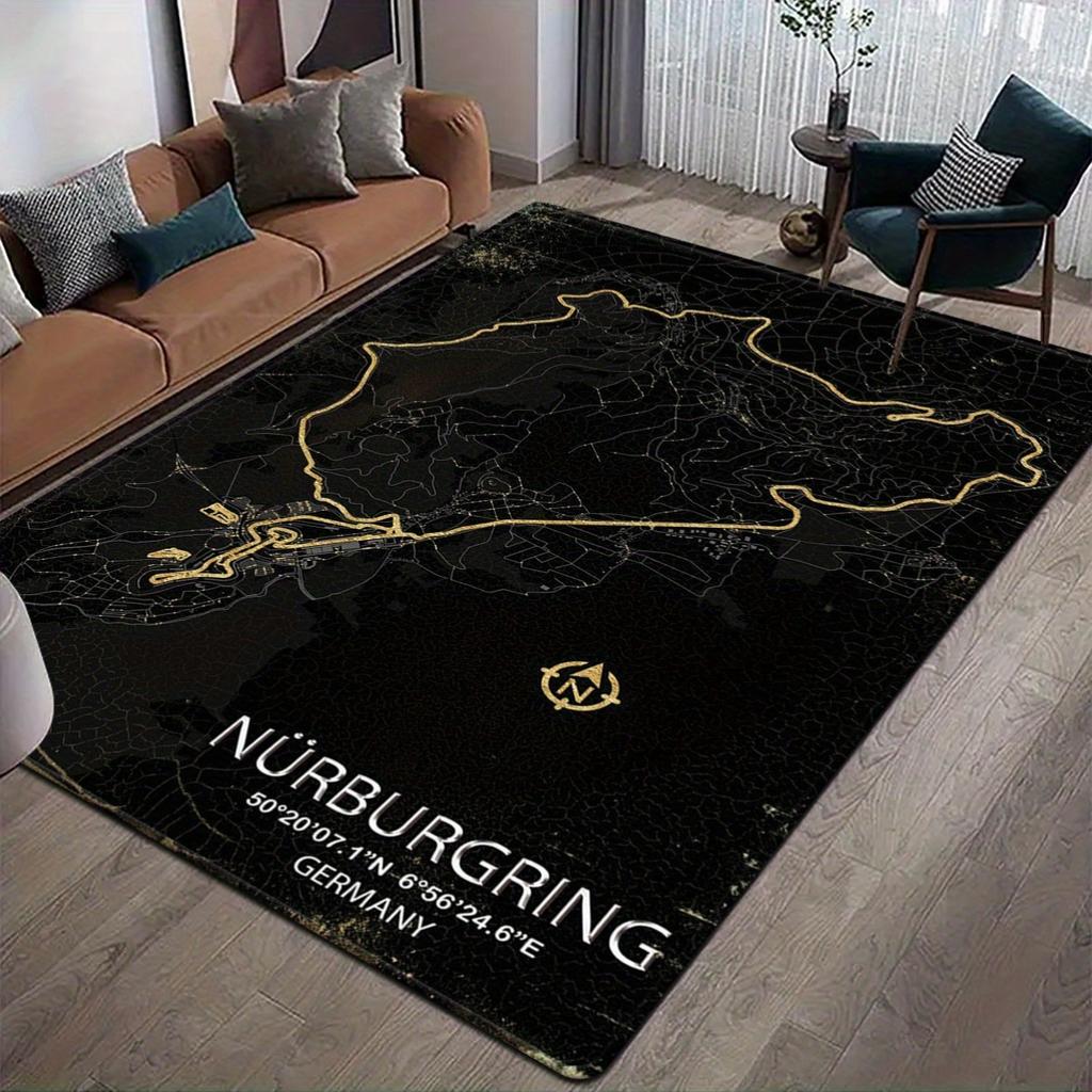 Nürburgring Track Map Rug – Fade-Resistant Polyester Rectangle Mat for Bedroom or Living Room Indoor Decor