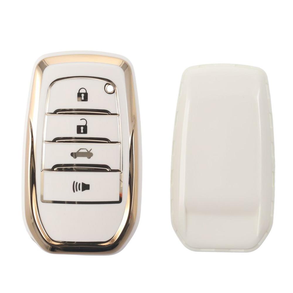 TPU Key Fob Cover for Toyota 4-Button Gold Edge Full Cover Key Fob Case Car Key Protection Cover