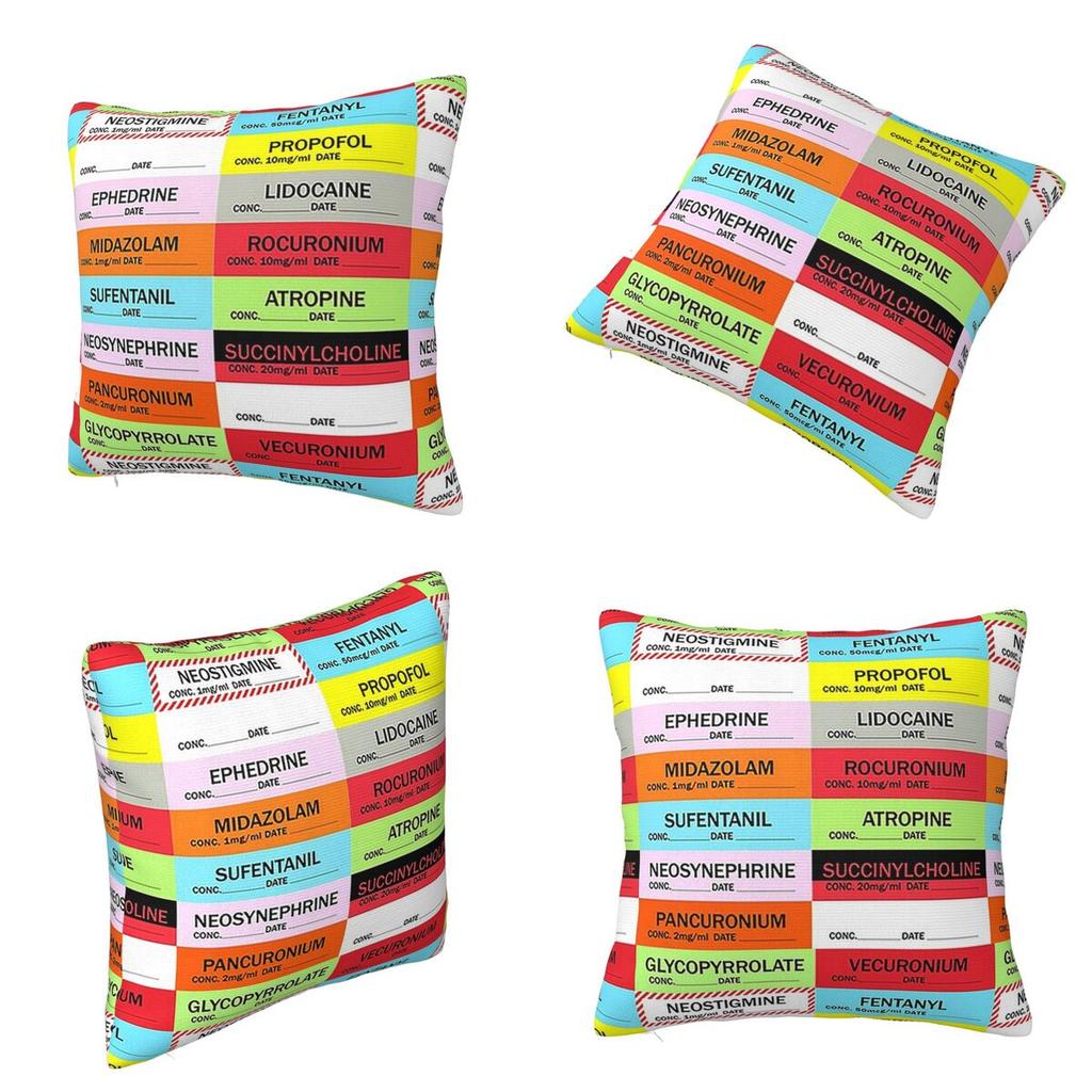 Anesthesia Medication Labels Square Pillowcase Cushion Cover Pillow Case Throw Pillow Cover for Home Sofa Living Room