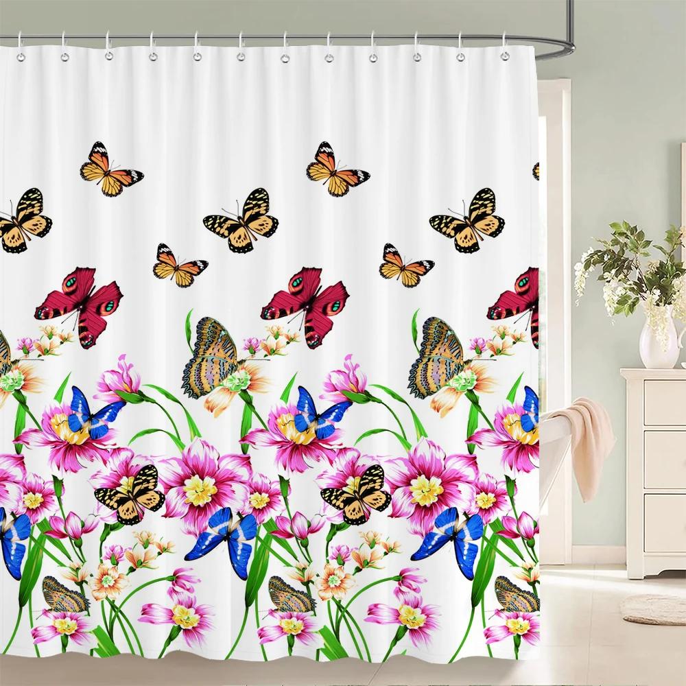 240x180cm Bathroom Waterproof Shower Curtain Beautiful Flower Plant Leaves Printing Polyester Home Decoration Curtain With Hook