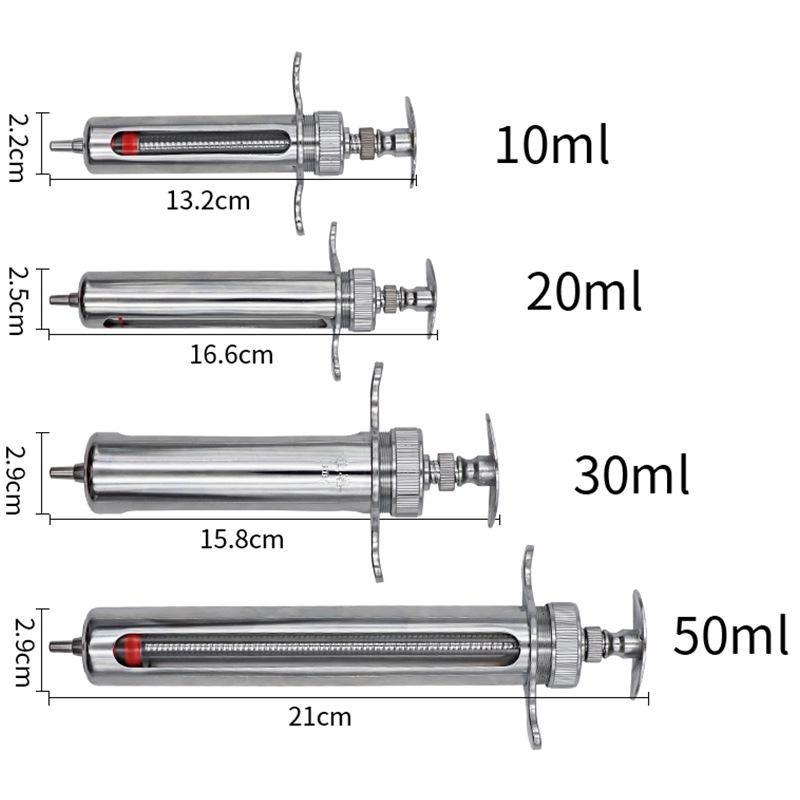 Veterinary Stainless Steel Syringe - 10ml/20ml Breeding Equipment for Pig Farming.