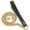 Stainless Steel Gold Chain Dog Leash Metal Chew Proof Heavy Duty Dog Leash Chain With Leather Padded Handle For Large Medium Dog