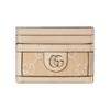 Ophidia Double G Logo Four Card Slots Denim and Leather Card Holder Women's Light Beige