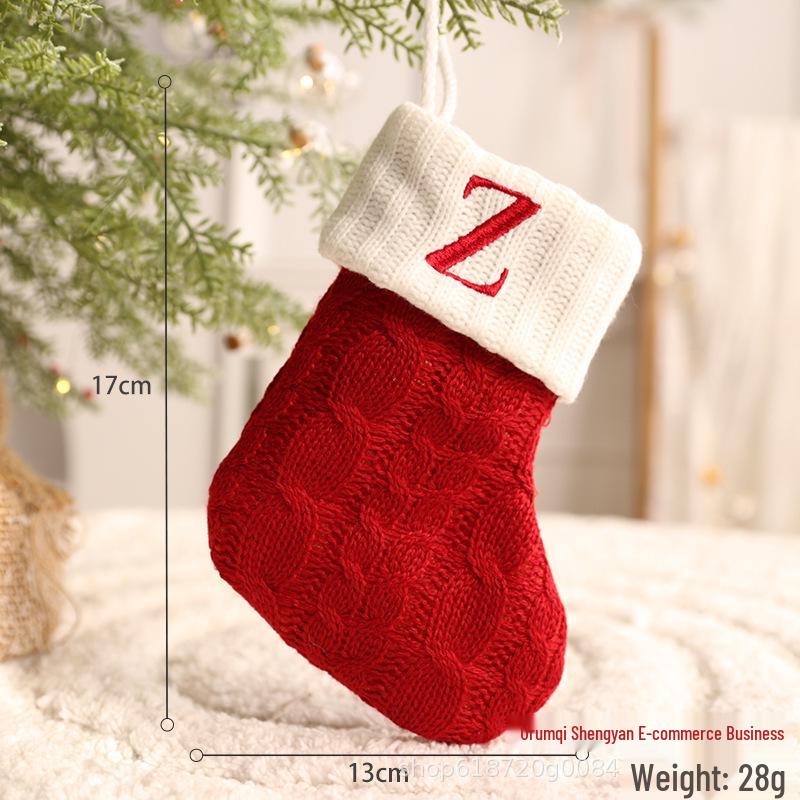 26-Letter Knitted Red Christmas Stockings - Festive Holiday Hanging Decorations