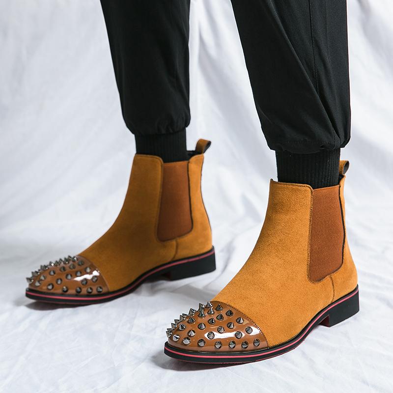 Men Suede Rivet Chelsea Boots Rockstud Shoes Dress Punk Shoes Party Nightclub Blazers Saddle Shoes Plus Size