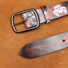 Real Cowhide Retro Skull Rose Graffiti Printed Belt, Personalized Retro Belt, American Japanese and Korean Style