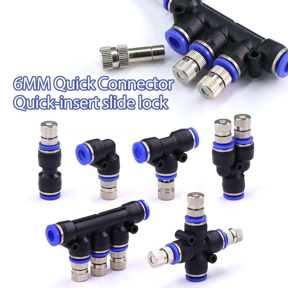 6-type 6mm Low-pressure Misting Nozzles Fine Atomization Sprayer Garden Irrigation Cooling Humidification Quick Insert Slip Lock