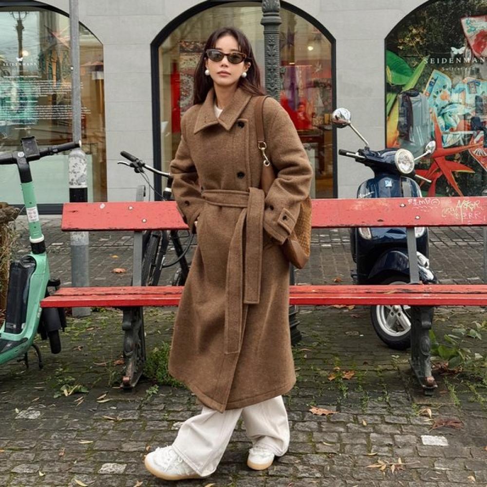 On On High Neck Belted Oversized Wool Coat New5xhb25 7j