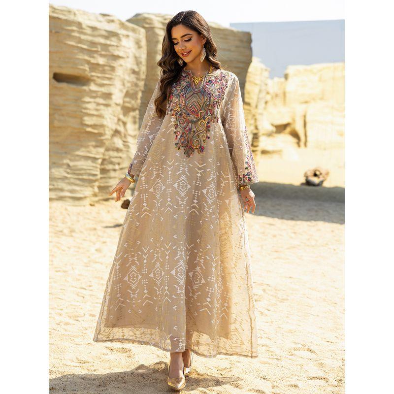 2025 Indonesia Fashion Mesh Embroidery Embroidered Patchwork Robe Two Middle East Women clothes Dubai Dress Dress