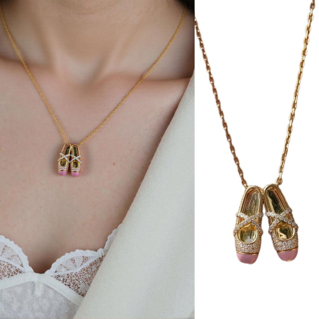 Dainty Ballet Shoe Pendant Necklace With Elegant Crystals Accent Elegant Jewelry Decoration for Trendy Women Girls