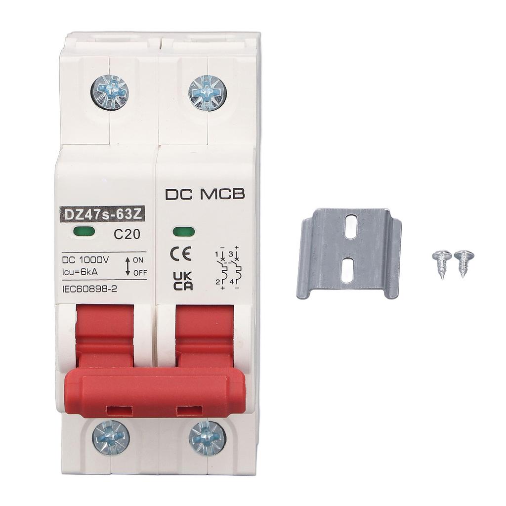Miniature Circuit Breaker 2P Breaking Capacity 6000A 20A Pa66 Housing Photovoltaic Circuit Breaker DC1000V