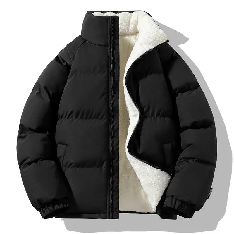 Winter Loose Couple Cotton Parkas Lamb Wool Fashion Coat Fleece Casual Men's Stand Collar Plush Thick Warm Bread Coat