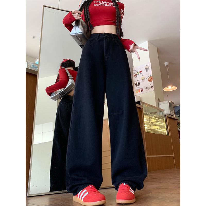 Plus Size High Waist Black Wide Leg Jeans for Women - Slimming, Washed, and Loose Fit for Autumn Winter