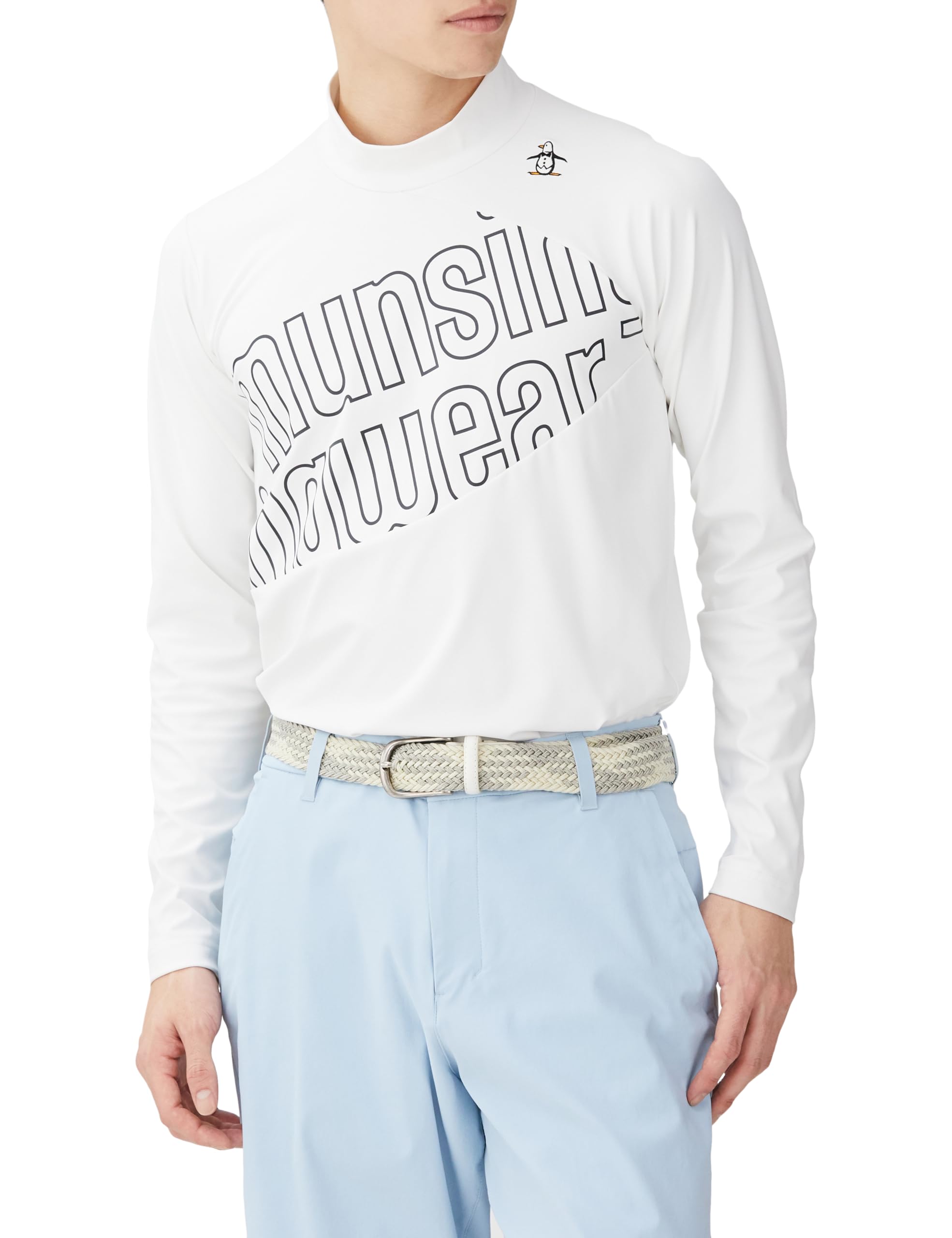 

shirt Mock big smooth WH00 [Munsingwear] Long-sleeved [ENVOY] neck, logo, water-absorbing, material, golf, MEMXJB01, men s, (white)