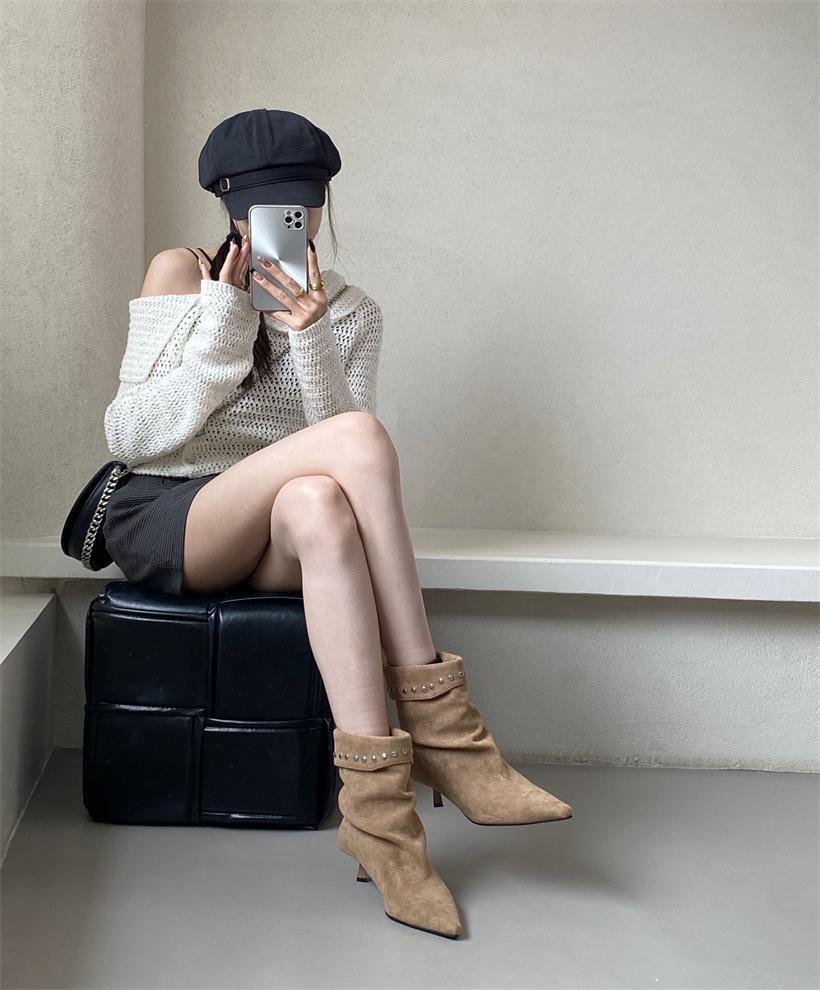 

Wasteland Fashion Women s Medium Boots Autumn 2025 New Suede Short Boots Cowboy Medium Boots 40 хаки