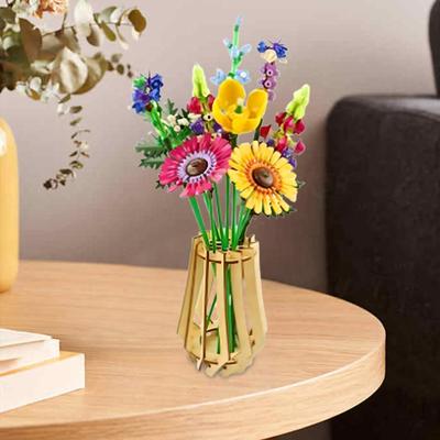 Yousheng Holzpuzzle-Blumenvase mit Stielhalter, robuster DIY-Baustein, Blumenstrauß-Präsentationsständer, Home-Office-Desktop-Dekoration