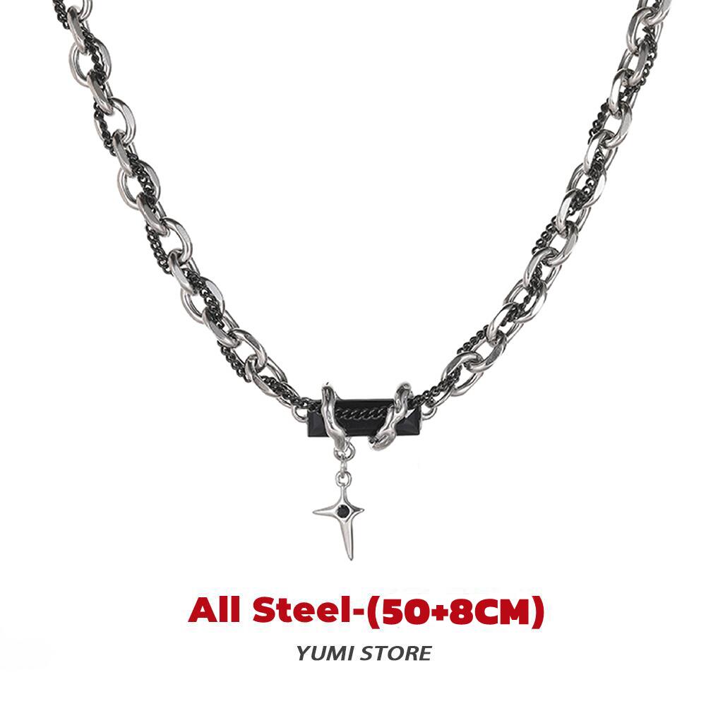 Titanium Steel Black Star Necklace For Men Women Trend Cross Pendant Collar Sweater Chain Hip Hop Kpop  Male Accessories