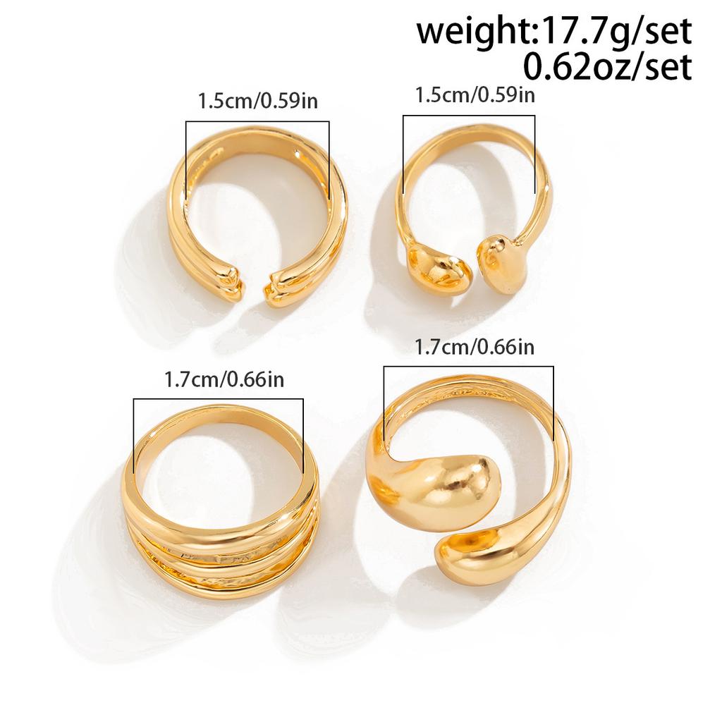 Liquid Metallic Glossy Metal Rings Set for Women Men Asymmetrical Open Elegant Gold Silver Color Adjustable Pearl Rings Punk Geometric Party Jewelry