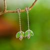 Certified Hetian Green Jade Jasper Leaf Earrings, 925 Sterling Silver Thread, Long Design for Women