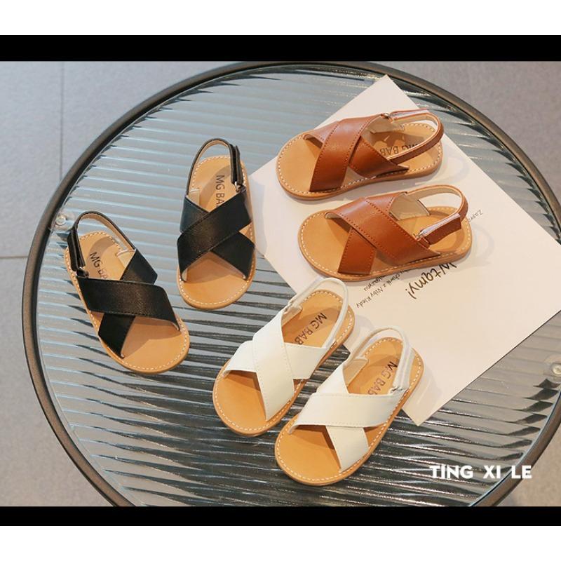 Kids Cross Strap Open Toe Velcro Sandals Summer Casual Beach Shoes For Boys Girls