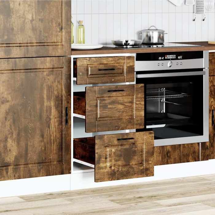VidaXL Armoire de cuisine Porto chêne fumé bois d'ingénierie, meuble d'évier, meuble de cuisine avec tiroir, meuble de 854225