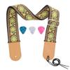 Rufun Adjustable Retro Guitar Strap Vintage Embroidery Accessory for Electric Acoustic Guitar, 3 Picks Included
