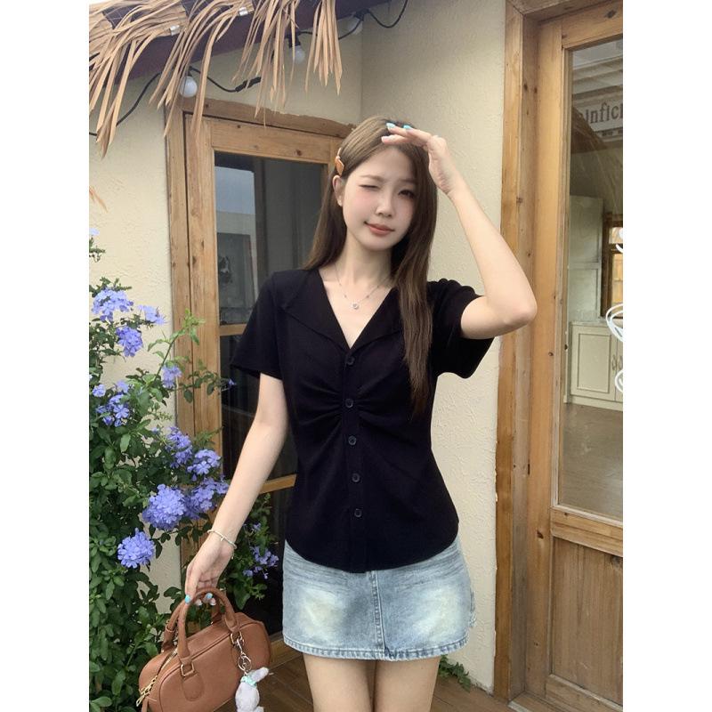 2026 Summer Plus Size Women s V-neck Slimming Knit Top - Short Sleeve 2XL