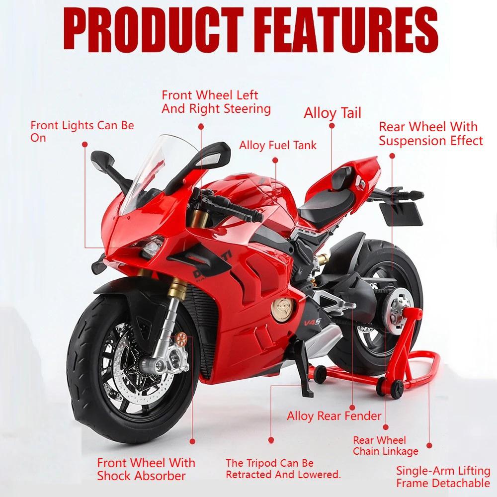 Scale 1:9 1199 V4S Motorcycle Car Model Toy Linkage Wheel Steering Shock Absorption Motorbikes Models Toys Kids Presents