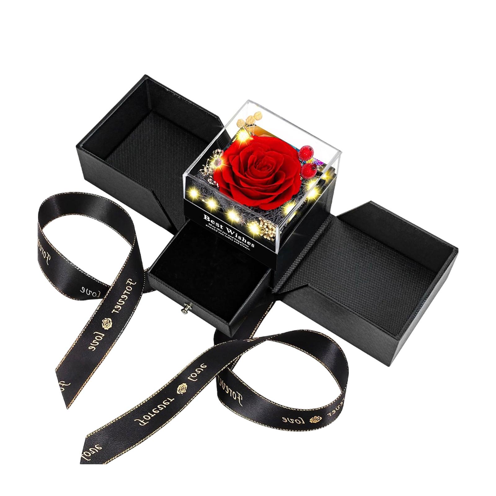 

Подарочная коробка с сохраненными цветами, коробка для упаковки ювелирных изделий с розами, акриловая коробка с выдвижным ящиком, праздничная подарочная коробка, шкатулка для ювелирных изделий высокого класса One Size красный