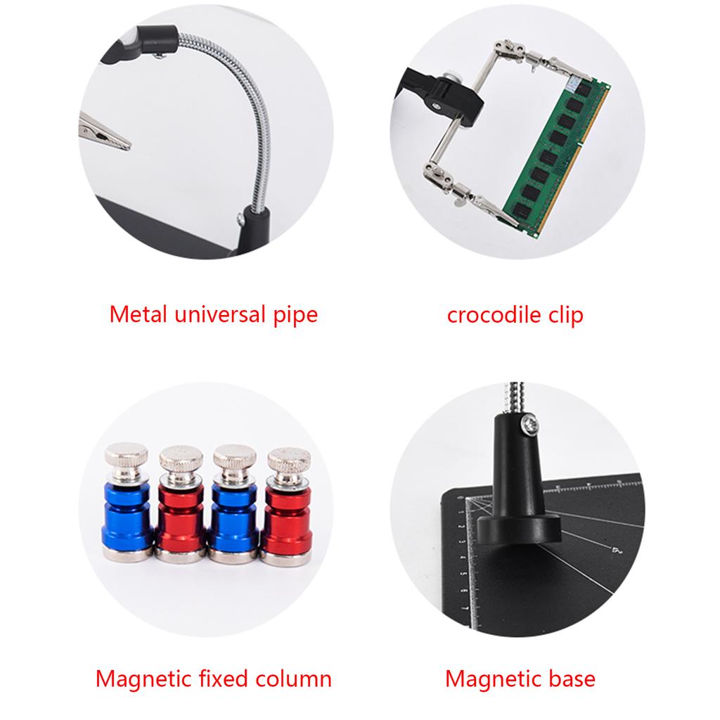 Welding-Magnifying Glass with 2 LED Light Lens-Auxiliary Clip Loupe-Desk Top Magnifier-Third Hand Soldering Repair Tool
