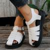 Platform Roman Sandalias Women Round Toe Hollow Out Casual Summer Shoes Flat Bottom Baotou Weave Sandales Female Black Footwear