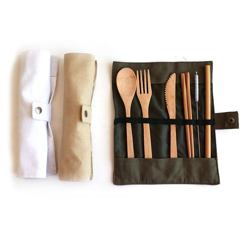 Reusable Bamboo Cutlery Set With Fork Spoon Knife Chopsticks Straw Outdoor Portable Travel Utensils