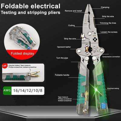  Pince à dénuder pliable Coupe-câble avec détecteur de tension Conception ergonomique Pince électrique Pince à dénuder multifonctionnelle