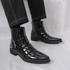 Men's Autumn Shiny Pointed Toe High-Top Chelsea Leather Boots - British Style, Formal or Casual.