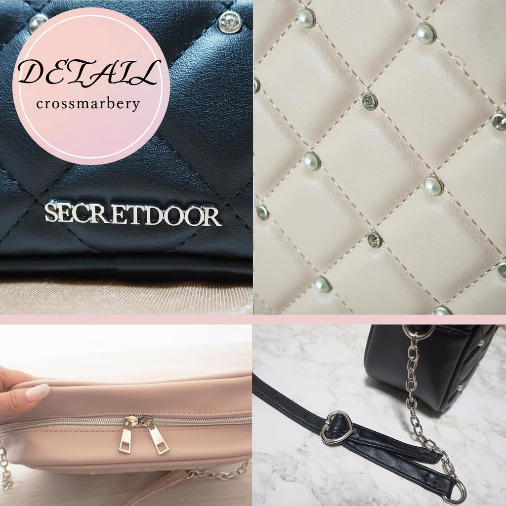 Crossmarberry Women's Quilted Shoulder Bag, Stylish, Crossbody, Beaded, Black, Small, Cute, Mass-Produced, Harajuku, Lolita Style, Dark and Cute, R77