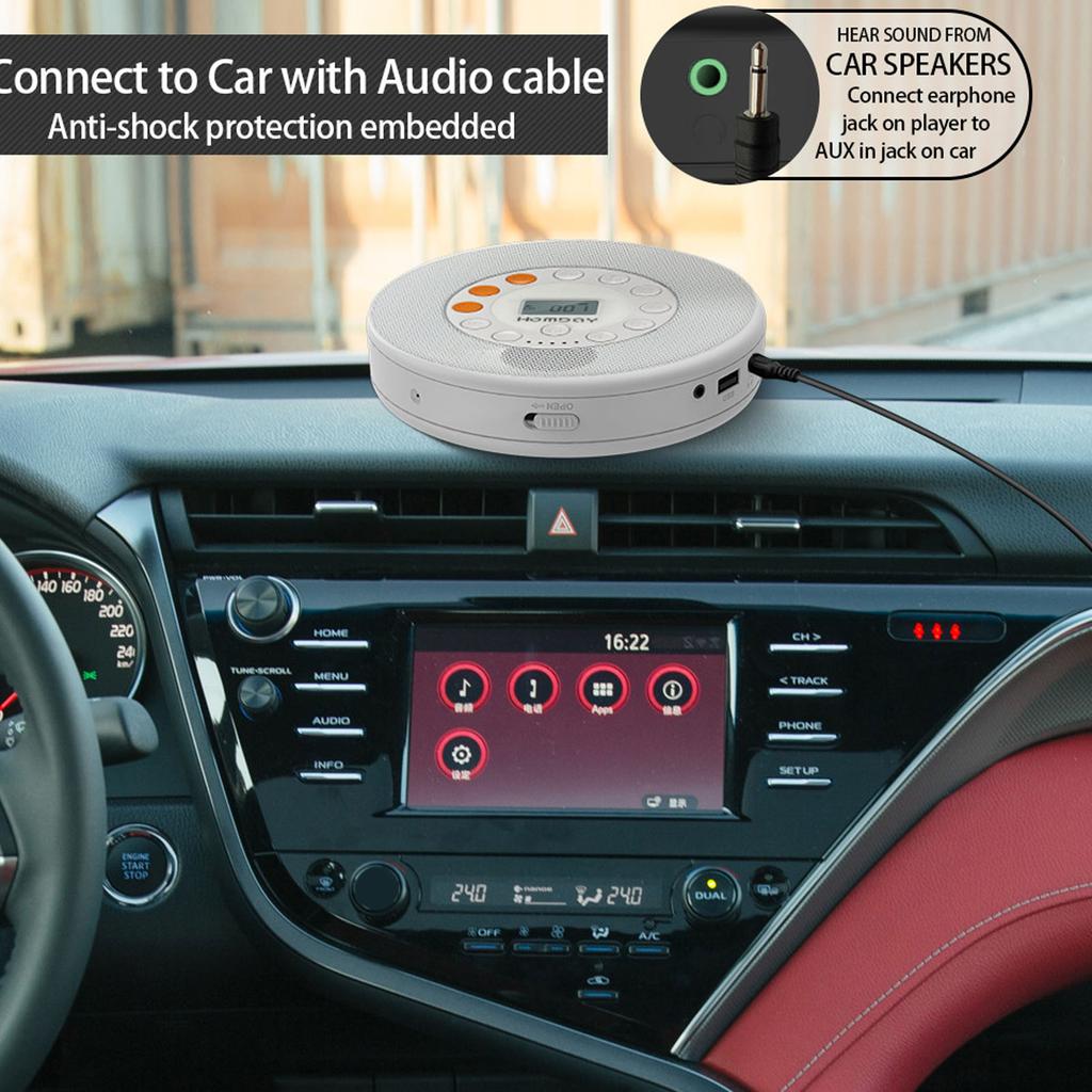 CD Music Player Portable CD Player 2000mAh Rechargeable CD Music Player Support CD CD‑RW MP3 with Speaker for Car Home Travel