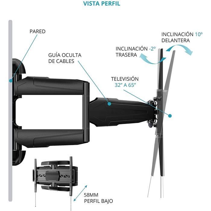 TM Electron TMSLC145 Support Mural Universel Inclinable Pivotant Avec Bras Double Pour Écrans Ou Téléviseurs LED, OLED, LCD, 3228
