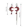 Red Crystal Asymmetry Earrings Tassel Chain Women Dangle Earrings Rhinestone Moon Earrings  Gift