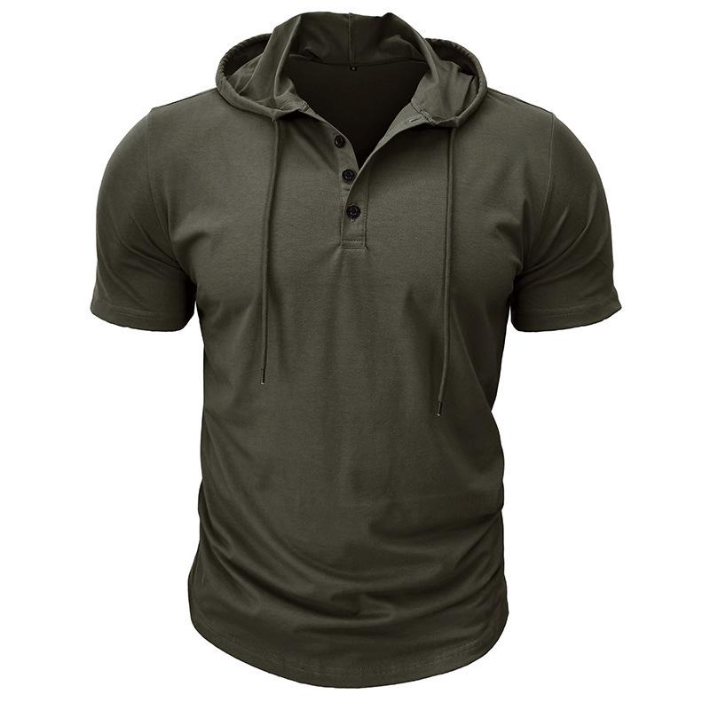 Men's Cross-border Henley Sport Hoodie: Short Sleeve Outdoor Running Fitness Top